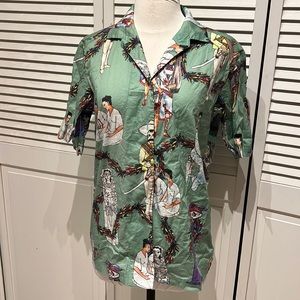 Women’s Roi Du Lac button down top sz 40 Mexican Print Day of the Dead
